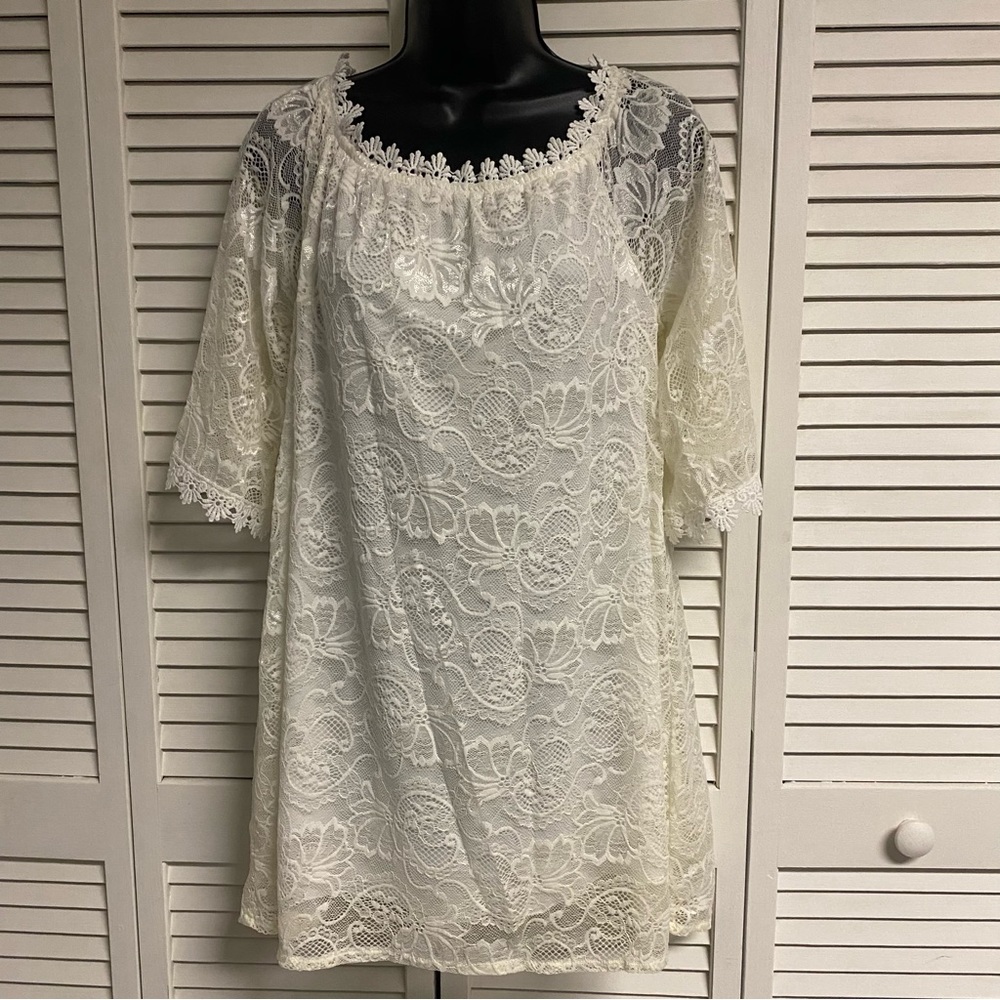 MIHOLL Women's Off Shoulder Lace Shift Loose Mini Dress Size L